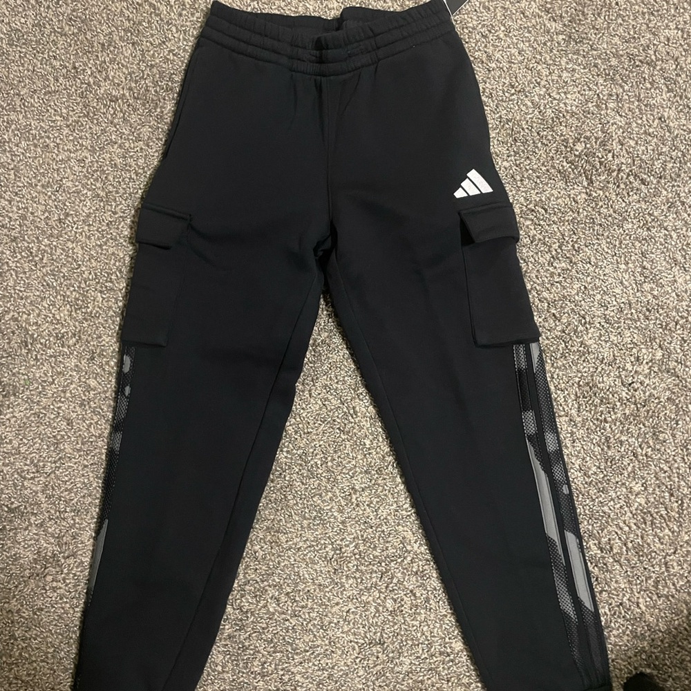 Adidas Kids Black Joggers with Cargo Pockets